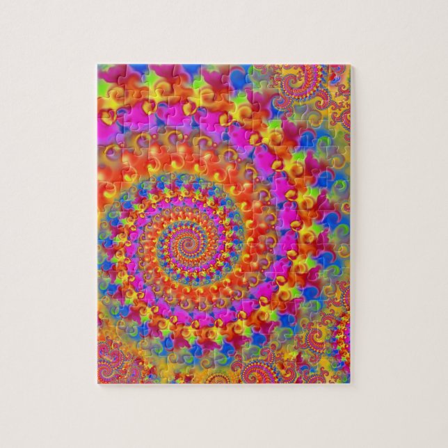 Hippy Fractal Pattern Pink Turquoise & Yellow Jigsaw Puzzle (Vertical)