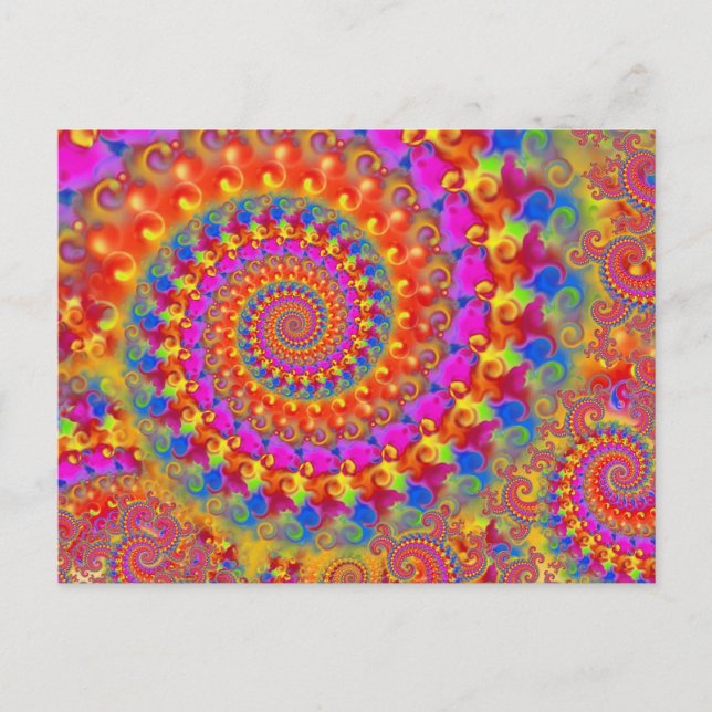 Hippy Fractal Pattern Pink Turquoise & Yellow Postcard (Front)