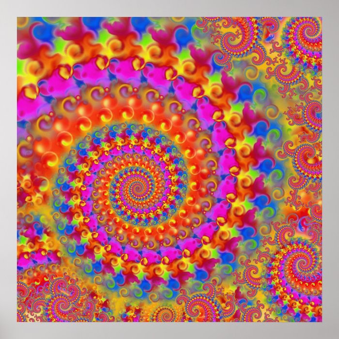 Hippy Fractal Pattern Pink Turquoise & Yellow Poster