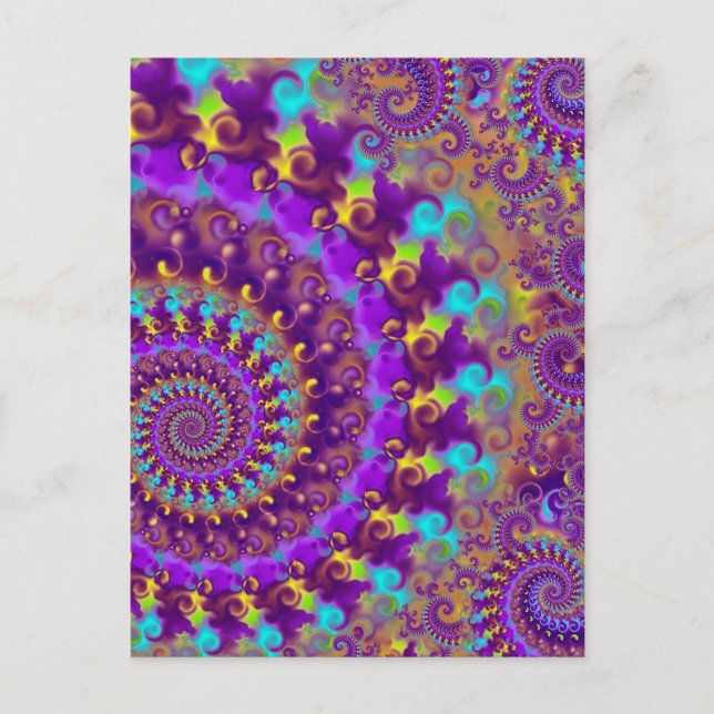 Hippy Fractal Pattern Purple Turquoise & Yellow Postcard (Front)