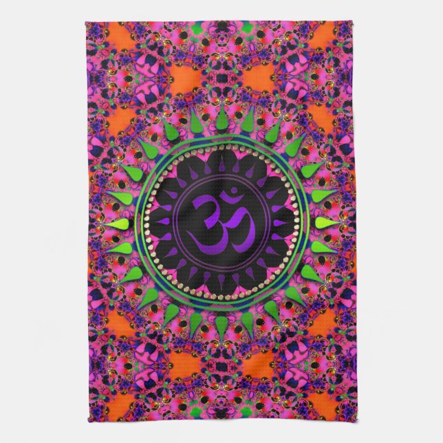 Hippy Goa Pink 'adelic  Purple OM Cloth Banner (Vertical)