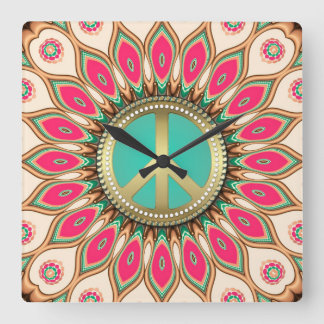 Hippy Groovy Love & Peace Sunflower Wall Flower Square Wall Clock