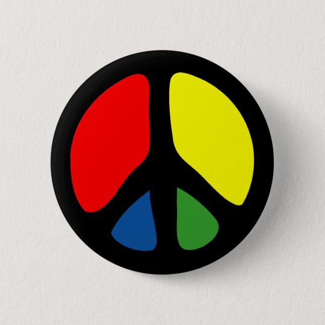 Hippy Groovy Peace Symbol Button (Front)
