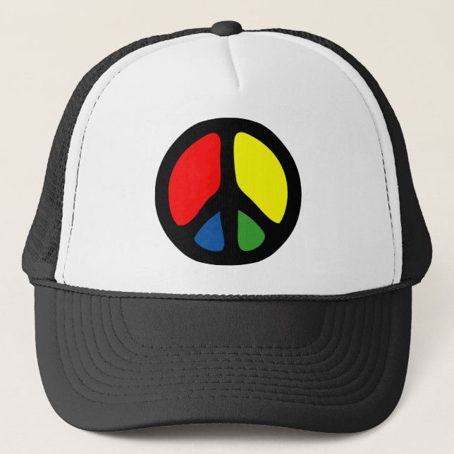 Hippy Groovy Peace Symbol Trucker Hat (Front)