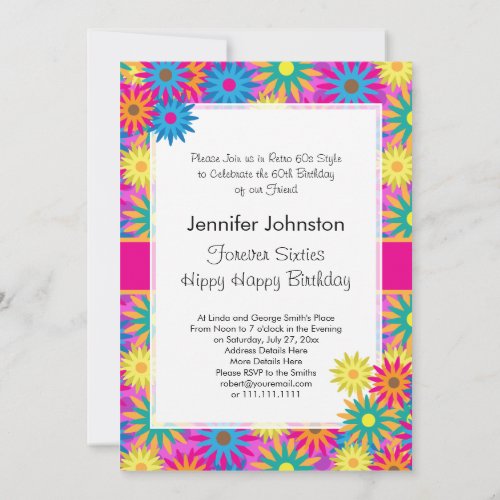 Hippy Happy Birthday 1960s Retro 60th BDay Party Invitation