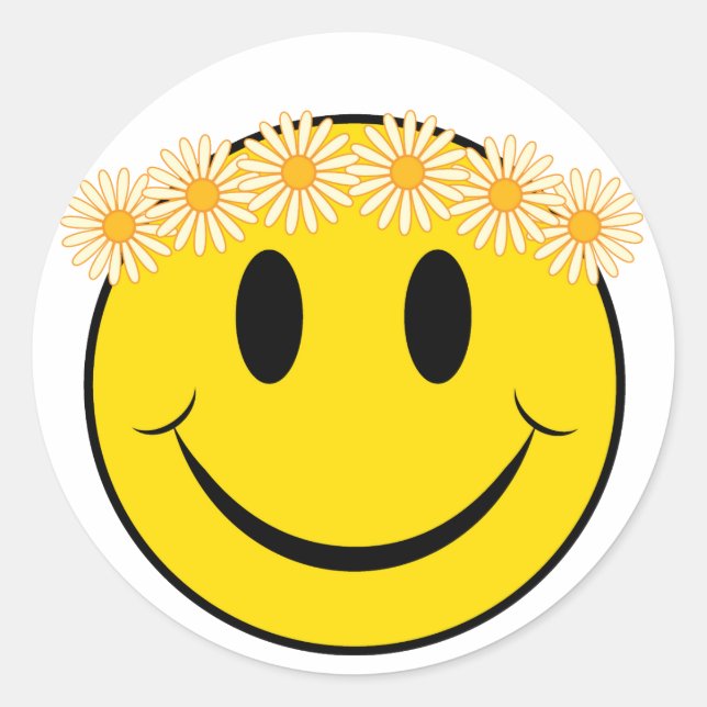 Hippy Happy Face Classic Round Sticker (Front)