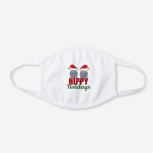 Hippy Holidays Cute Christmas Hippo White Cotton Face Mask