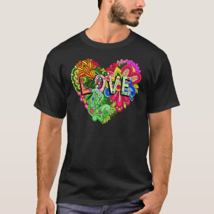 Hippy Love Heart Colorful Floral And Flowers By Sa T-Shirt
