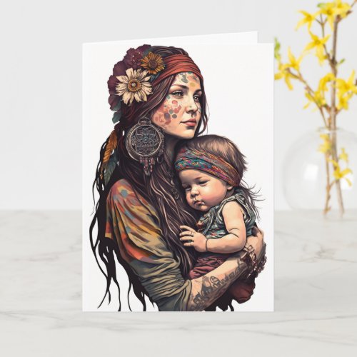 Hippy Mother  Daughter Mothers Day Card