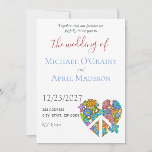 Hippy Peace Floral Colorful Wedding Invitation