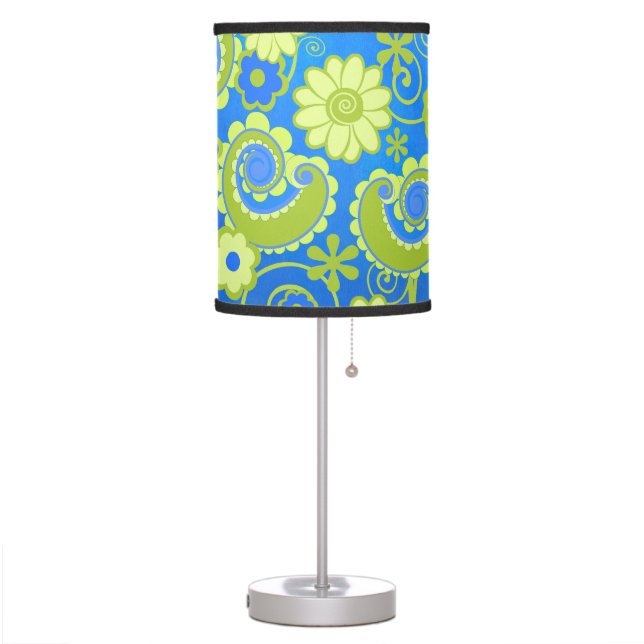 Hippy Peace Flower Lime Teal Lamp (Left)