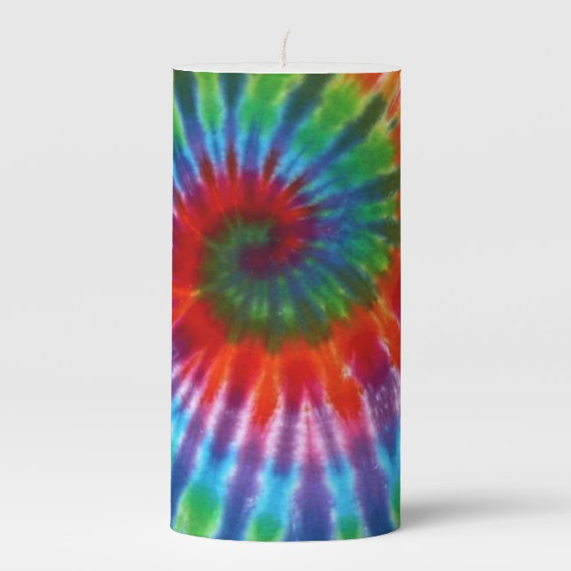 Hippy Peace Retro 60s Tie Dye Pillar Candle (Front)