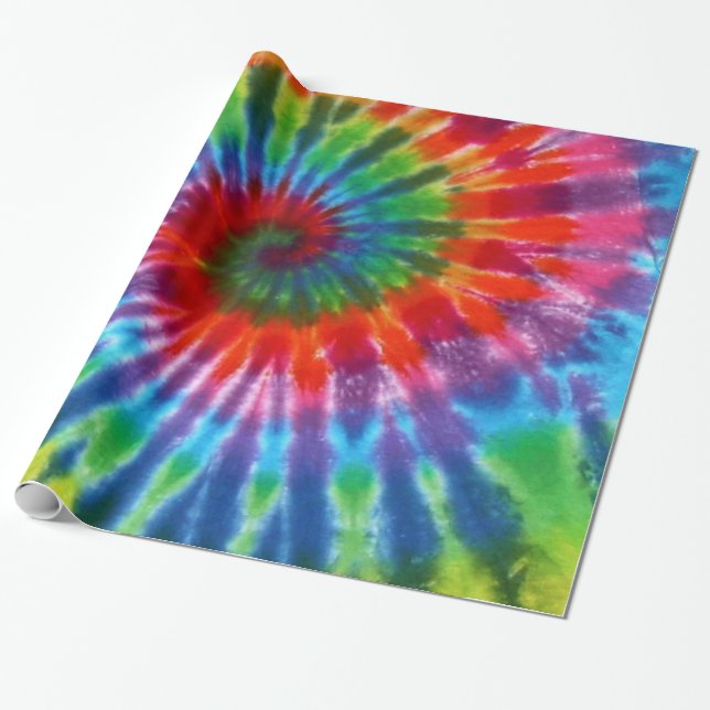 Hippy Peace Retro 60s Tie Dye Wrapping Paper (Unrolled)