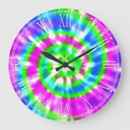 Hippy Peace Retro Tie Dye Colorful Boho Large Clock