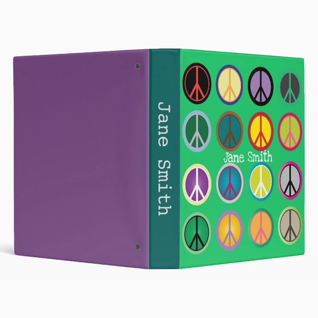 Hippy peace sign 60s colorful pattern 3 ring binder (Background)