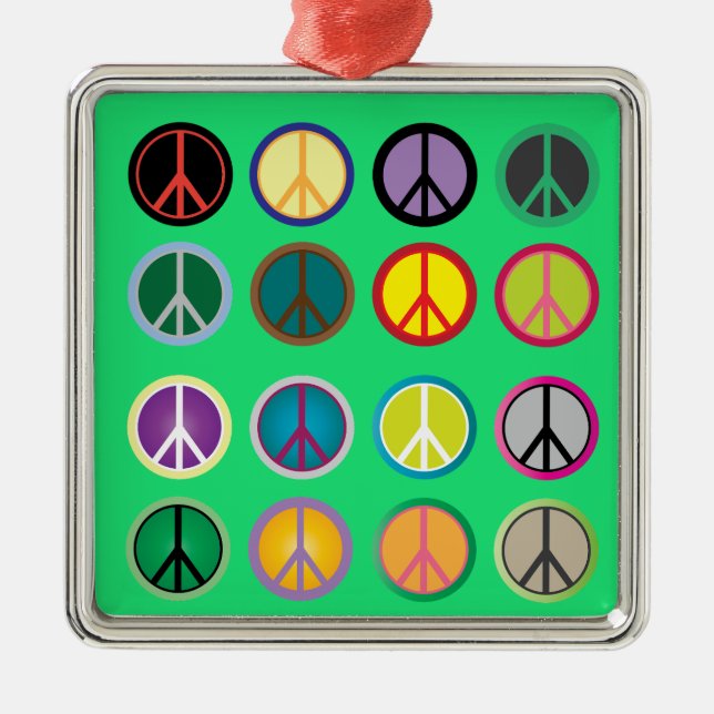 Hippy peace sign 60s colorful pattern metal ornament (Front)