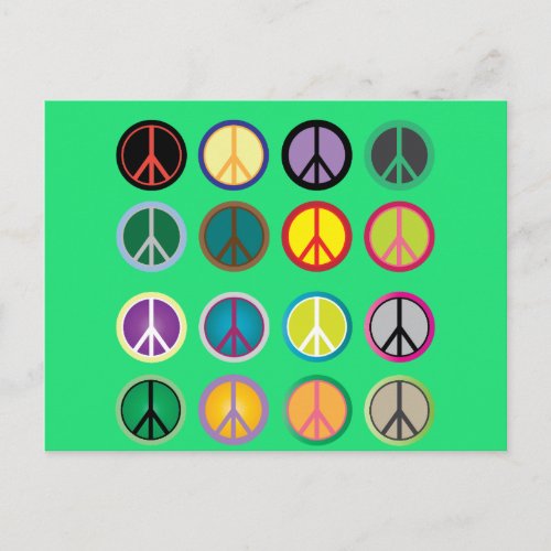 Hippy peace sign 60s colorful pattern postcard