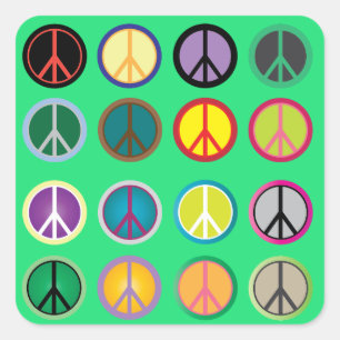 Hippy peace sign 60s colorful pattern square sticker