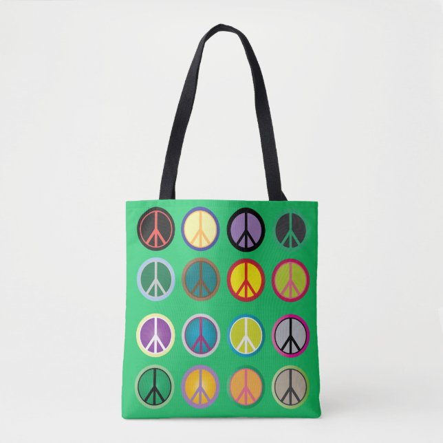 Hippy peace sign 60s colorful pattern tote bag (Front)