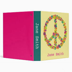 Hippy peace sign flowers 3 ring binder