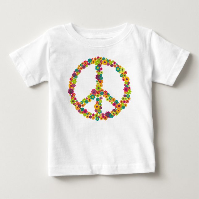 Hippy peace sign flowers baby T-Shirt (Front)