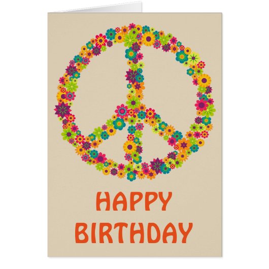 Hippy peace sign flowers cards (Front)