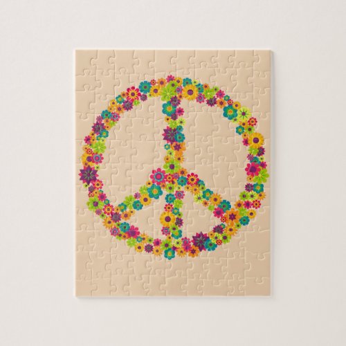 Hippy peace sign flowers jigsaw puzzle