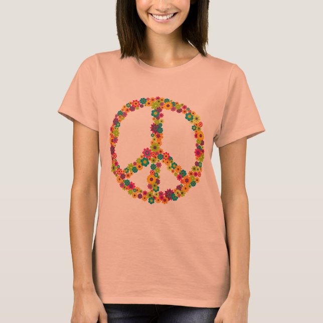 Hippy peace sign flowers T-Shirt (Front)