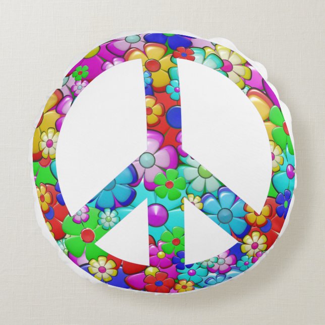 Hippy peace sign round pillow (Front)