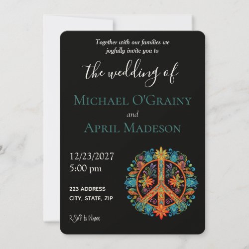 Hippy Peace Sign Wedding Invitation