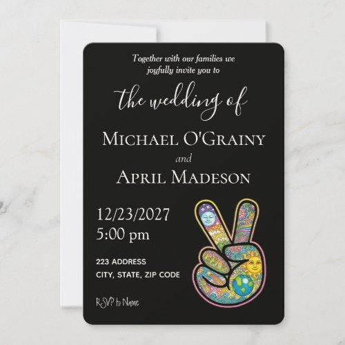 Hippy Peace Sign Wedding Invitation