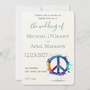 Hippy Peace Sign Wedding Invitation