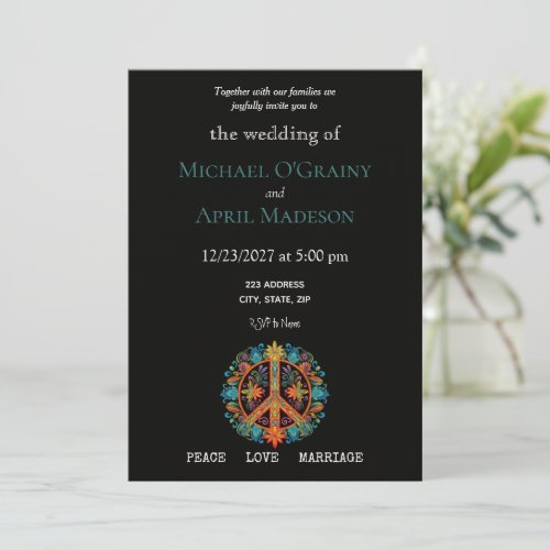 Hippy Peace Sign Wedding Invitation