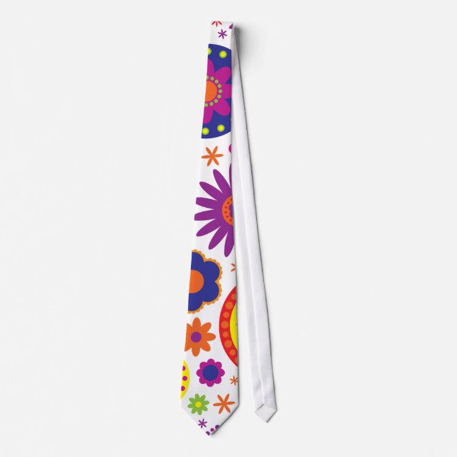 Hippy Rainbow Flowers Neck Tie (Front)
