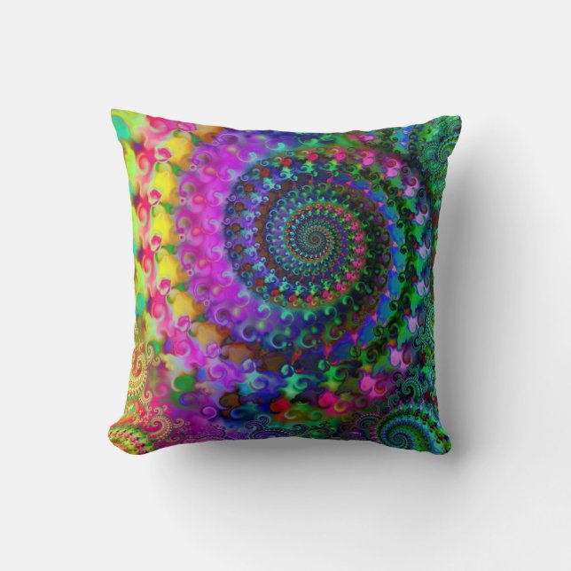 Hippy Rainbow Fractal Art Pattern Throw Pillow (Front)