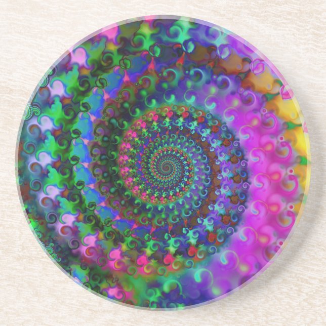 Hippy Rainbow Fractal Pattern Coaster (Front)