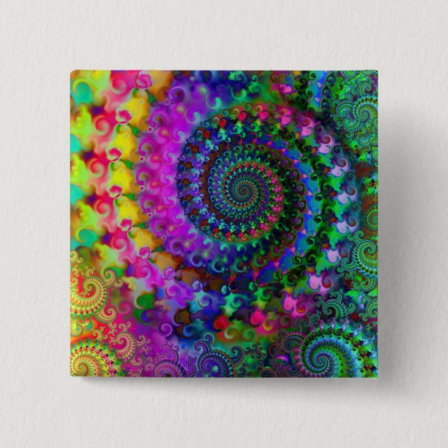 Hippy Rainbow Fractal Pattern Pinback Button (Front)