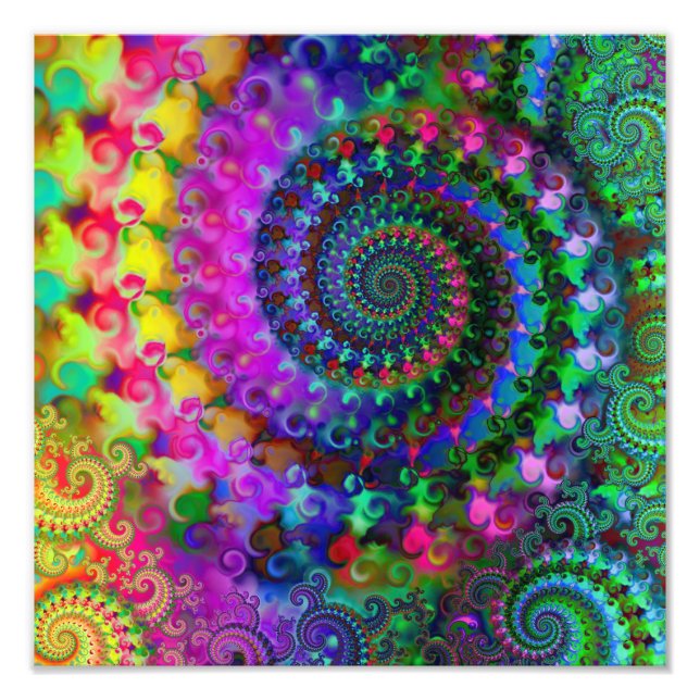 Hippy Rainbow Fractal Pattern Poster (Front)