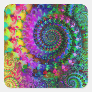 Hippy Rainbow Fractal Pattern Square Sticker