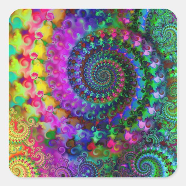 Hippy Rainbow Fractal Pattern Square Sticker (Front)