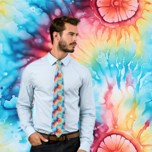 Hippy Retro 1960s Rainbow Tie_Dye Pattern Neck Tie