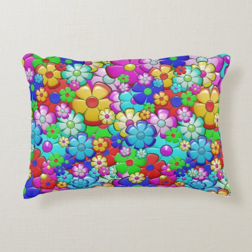 Hippy retro floral art accent pillow
