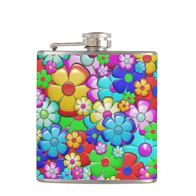Hippy retro floral art flask (Front)