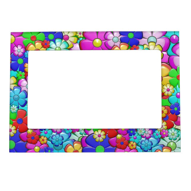 Hippy retro floral art magnetic frame (Front)