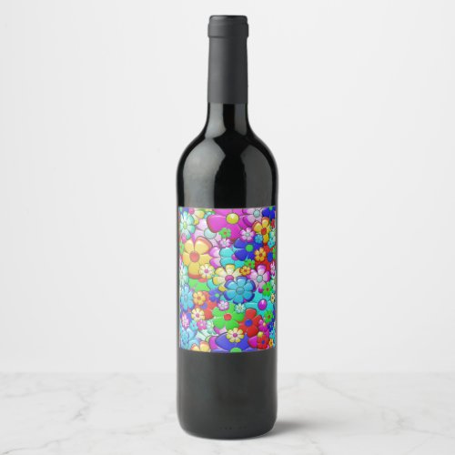 Hippy retro floral art wine label