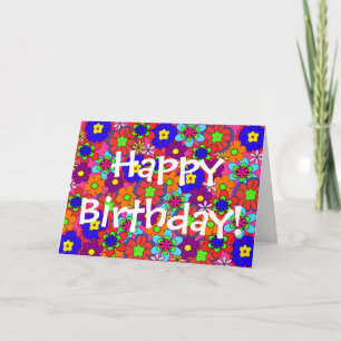 Hippy Retro Flowers Birthday Card