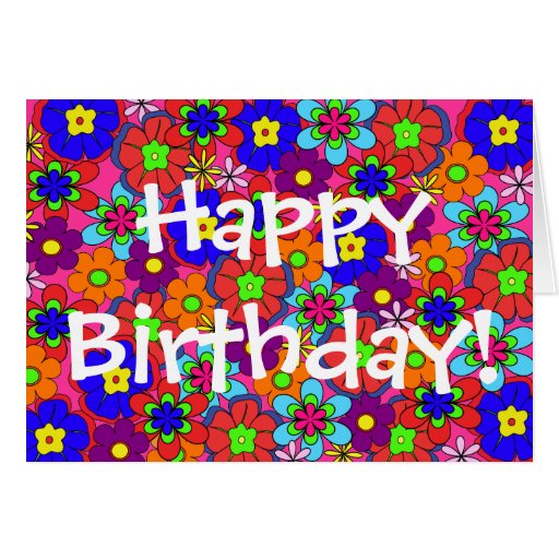 Hippy Retro Flowers Birthday Cards | Zazzle