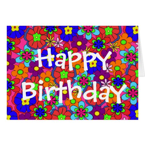 Hippy Retro Flowers Birthday Greeting Cards | Zazzle