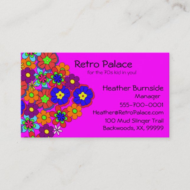 Hippy Retro Flowers Business Card (Front)