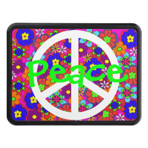 Hippy Retro Flowers Green Peace Hitch Cover